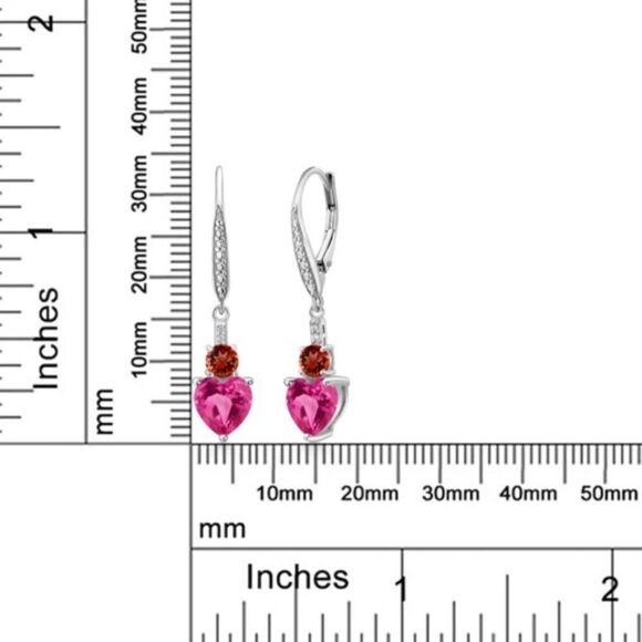 925 Sterling Silver with 3.57 Cttw Pink Sapphire and Garnet Heart Drop Earrings